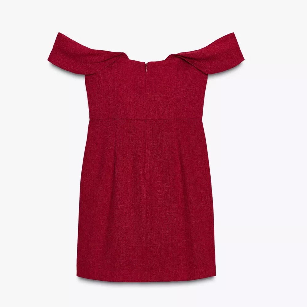 Zara NWT cherry red asymmetrical ruched mini dress - Picture 7 of 9